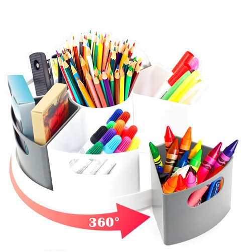 ZERUIDM Rotating Art Supply Organizer Storage Caddy for Kids, 7 Bins Craft Crayon Marker Organizer for School Desk, Lazy Susan Pencil Holder for Classroom Organization, Homeschool Supplies