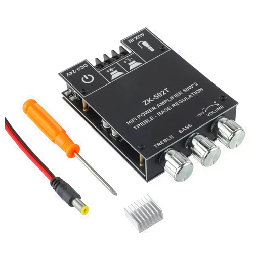 EPLZON 50W+50W Bluetooth Amplifier Board with Treble and Bass Control TPA3116D2 Chips DC 9-24V BT and AUX Inputs 2.0 Channel Stereo AMP Board for DIY Wireless Speakers Password Free(ZK-502T)