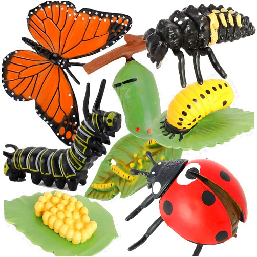 Gemini&Genius Insects Animals Figurine Toys, Butterfly and Ladybug Life Cycle Set- Realistic Education Insects Life Action Figures- Great for Learning, Cake Toppers, Stocking Stuffers for Kids(8Pcs)
