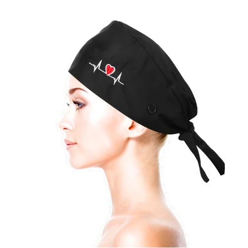 Lusofie Adjustable Working Cap with Button Sweatband Surgical Cap Nurse Hat Cotton Ponytail Holder Scrub Caps Tie Back Hats for Women Men