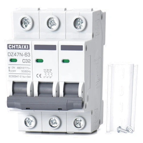 CHTAIXI 3 Pole DIN Rail Mount Circuit Breaker, 32 Amp 480V AC Miniature Circuit Breaker, Thermal Magnetic Trip AC Disconnect Switch MCB C32