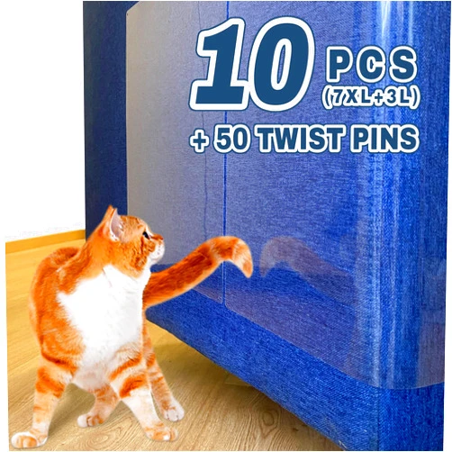 Yochan Cat Scratch Furniture Protector, One Sided Sticky Couch Protector from Cat Claws, Double Thick Cat Couch Protector, Premium Clear Cat Furniture Protector for Sofa Corner (10 PCS + 50 Pins)