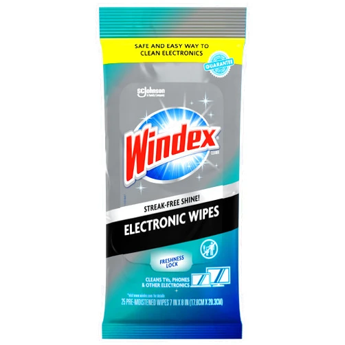 Windex Electronic Cleaning Wipes, Pre-Moistened Screen Wipes for TVs, Phones, and Other Electronics, Resealable for a Freshness Lock, 25 Count