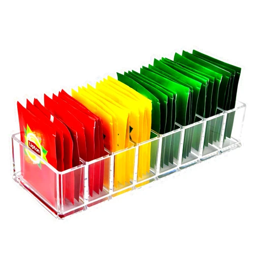 ALCYON Tea Bag Organizer Holder for Kitchen Pantry Cabinet, Countertop, Tea Storage Box Station Bin Caddy Holds Beverage Bags| Sweeter| ketchup packets| Spice Pouches| Dressing Mixes - Transparent