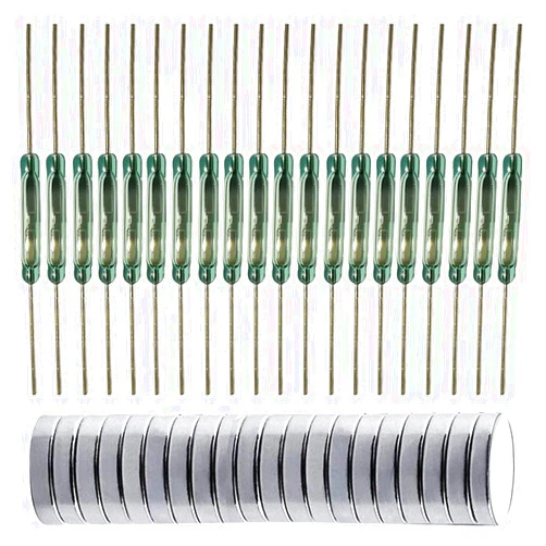 Gebildet 20pcs Glass Reed Switch Reed Contact Normally Open (N/O) Magnetic Induction Switch (2mm×14mm) with 20pcs Multi-Use Magnetic sheet