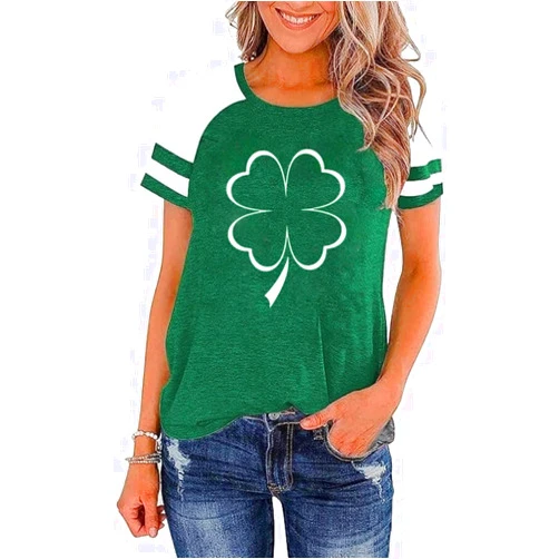 Nakater Women St Patrick's Day Clover Raglan Color Block T-Shirt Blessed Lucky Irish Short Sleeve Shirt Shamrock Graphic Tee Tops