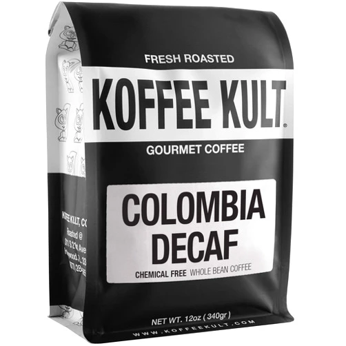 Koffee Kult Colombia Decaf Coffee Beans Decaffeinated Medium Roast 100% Arabica Whole Bean Naturally Swiss Water Process Chemical Free Espresso (Whole Bean, 12oz)