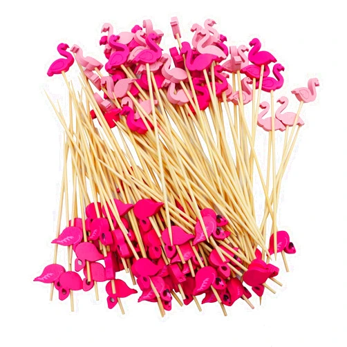 SOONPAM Cocktail Picks Bamboo Toothpicks Disposable Fruit Sticks for Appetizers Fruits Sandwich Burger BBQ Cocktail Party Supplies Fancy Sticks Flamingo 100PCS 4.7 inch
