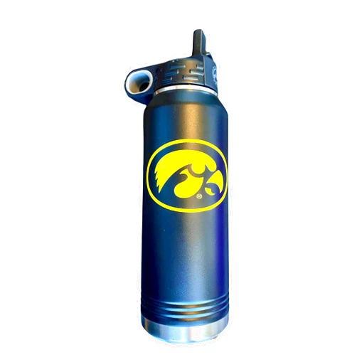 Game Day Outfitters University of Iowa 32oz Stainless Steel Double Walled Black Beverage Bottle with Flip Straw Spout - College Gear for Playoff Season – Show your Hawkeye Pride