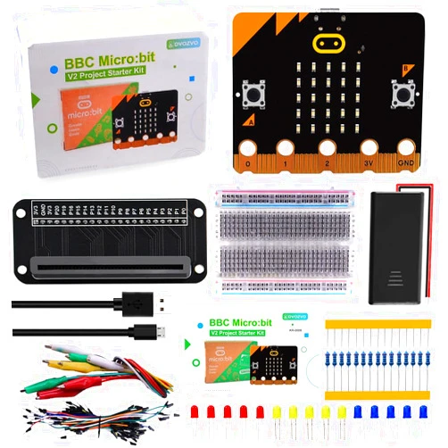 DVOZVO Basic Starter Kit for BBC Micro:bit V2.2, Graphical Programming Built-in Speaker and Microphone, LED Display Coding for Kids Teens + Microbit GPIO Expansion Board & Battery Holder & USB Cable