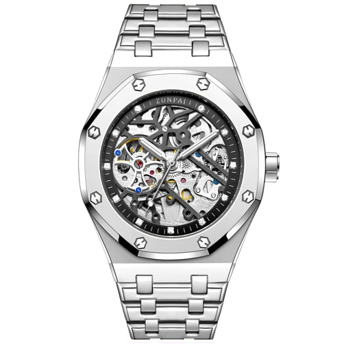 Senstone Automatic Watches for Men Mechanical Movement Tourbillon Self-winding Transparent Skeleton Fashion Gift Business Dress Wristwatch with Waterproof 41mm Luminous Dial Stainless Steel Band