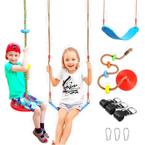 Bobibibo 2 Pack Swing Seats with Tree Climbing Rope, Multicolor Swings with Platforms - Outdoor Toys for Kids&Adults- Playground Backyard Swingset Accessories with 5Ft Strap and Snap Hook