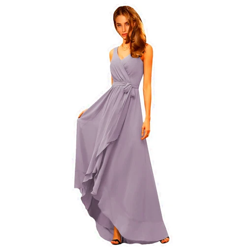 ChenFel Women's A-Line V-Neck Chiffon Bridesmaid Dress High Low Ruffles Long Formal Dresses with Pockets 2021 BE024
