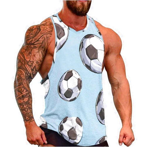 Generic Soccer Footballs Pattern Tank Tops Men Sleeveless Workout Fitness Shirts Gym Tees Active Vest