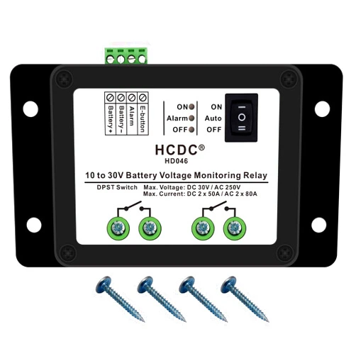 HCDC 10-30V DC Voltage Monitoring DPST Relay Module, Low Voltage Disconnect LVD for 12V 18V 24V Battery, Load 80Amp/AC250V or 50Amp/DC30V