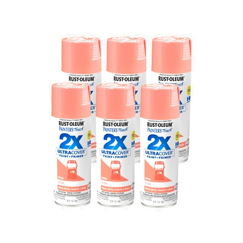 Rust-Oleum 283189-6PK Painter's Touch 2X Ultra Cover Spray Paint, 12 oz, Gloss Coral, 6 Pack