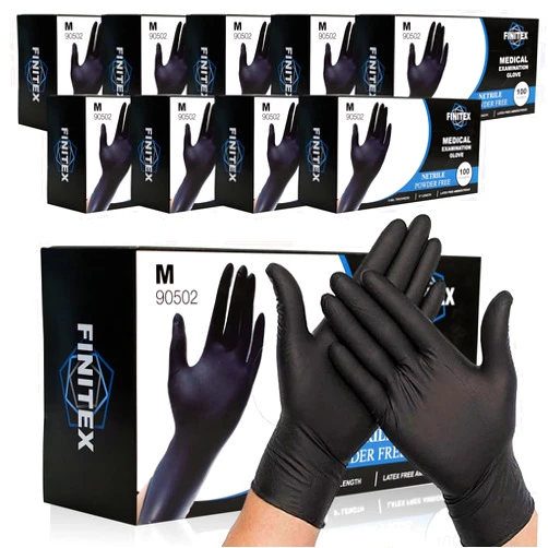 FINITEX Black Nitrile Disposable Medical Exam Gloves - 100/1000 PCS 6.3mil Gloves Powder-Free Latex-Free Food Gloves