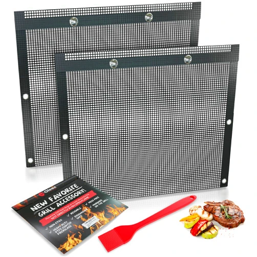 OLEEX YOUR KITCHEN HELPER Oleex Non-Stick Large BBQ Grilling Bags + Basting Brush - Reusable PTFE Mesh Indoor Outdoor Charcoal Barbecue Grill Bag Accessories, Heat-Resistant Up to 500 F, Easy to Clean, Dishwasher-Safe