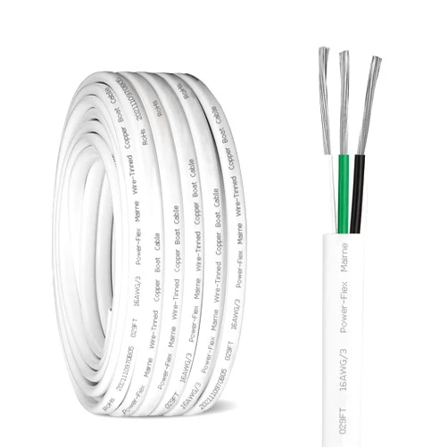 Kimbluth 16 Gauge Triplex Marine Wire Tinned Copper Boat Cable, 50ft 16 AWG Standard USA OFC Oxygen Free Copper Wire for Automotive Boat Speakers Solar Outdoors