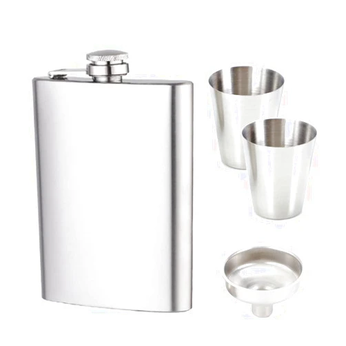 PIVHWIR Hip Flask, 8 Oz 18/8 Stainless Steel Leakproof Flasks for Liquor for Men with 2 Cups & Funnel
