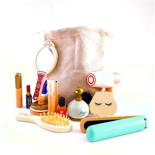 EERKEOD Wooden Makeup Toy Set for Toddlers Kids Makeup Kit for Girl Pretend Play Salon Toys Set for Kid Children Princess Birthday Gift Montessori Educational Activities for Girls