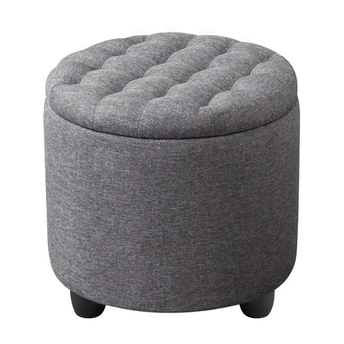 Furnimart Round Storage Ottoman with Cover Lid, Tufted Round Ottoman with Storage Linen Fabric Ottomans for Living Room Bedroom Dorm (Dark Gray)