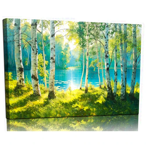 Sense&Sensitivity Arts, Birch Pond Forest Landscape Painting, Canvas Wall Art for Living Room - Birch Tree Nature Wall Decor, Bedroom Art, Tree and Mountain Wall Art, Living Room Wall Paintings, Canvas Artwork for Walls