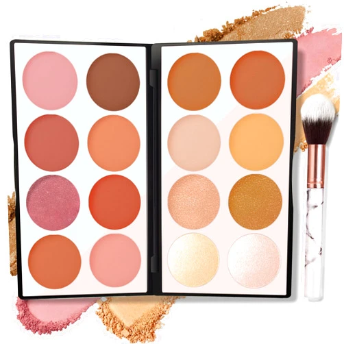 NewBang 16 Colors Blush Contour Highlighter Makeup Palette with Brush, Matte Mineral Face Blush Powder for Cheek, Bright Shimmer Illuminator Bronzer Professional Facial Beauty Makeup Blushes Set