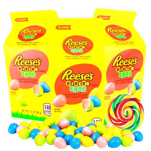 Needzo Reese's Peanut Butter Pieces Carton, Mini Egg Shaped Creamy Candies, 3 Pack, 3.5 Ounces