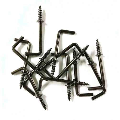 IDEALSV Black 1-1/4 Inch 1 Shape Screw Hooks L Shape Hooks Vintage Black 7 Shape Right Angle Medal Hooks (50 Pack)