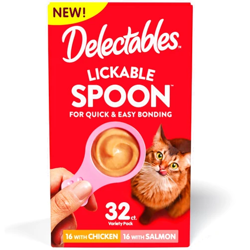 Hartz New Delectables Lickable Spoon Interactive Lickable Cat Treats for Quick & Easy Bonding, Variety Pack 32ct