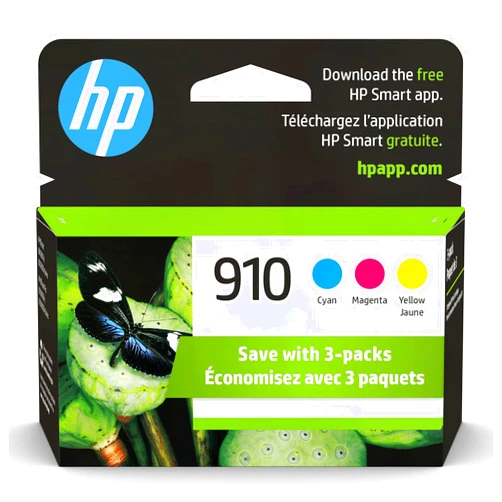 HP 910 Cyan, Magenta, Yellow Ink Cartridges | Works with HP OfficeJet 8010, 8020 Series, HP OfficeJet Pro 8020, 8030 Series | Eligible for Instant Ink | 3YN97AN, 3 Count (Pack of 1)