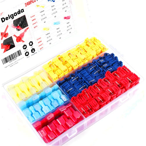 Delgada 240pcs Fast Splice T-Taps Wire Terminals,Electrical Insulated Male Quick Disconnect Connectors Assortment kit with Storage Case,AWG 22-18,16-14,12-10