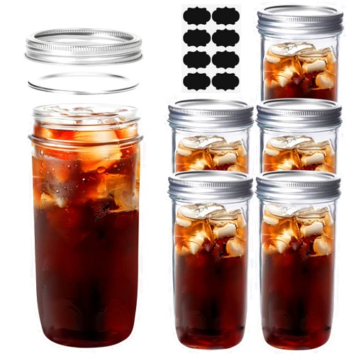 ComSaf 24 oz Mason Jars Wide Mouth 6 Pcs, Large Canning Jars with Seal Bands, 24 oz Glass Juice jars with Lids for Jam, Sauce, Coffee, Pickling, Fruit, Dessert, Kitchen Storage, Vanilla Extract