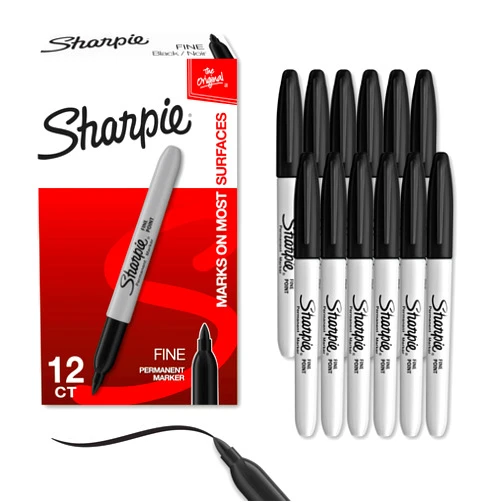Sharpie Permanent Markers Set, Quick Drying And Fade Resistant Fine Point Marker For Wood, Plastic, Paper, Metal, And More, Drawing, Coloring, And Poster Marker , Black, 12 Count