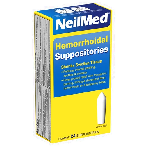 NeilMed Hemorrhoidal Suppositories, Shrinks Swollen Tissue, Relief from Burning, Itching and Discomfort of Hemorrhoids, 24 Count
