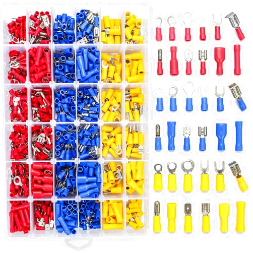 Qibaok 840PCS Electrical Wire Connectors, Insulated Wire Crimp Terminals, Mixed Butt Ring Fork Spade Bullet Quick Disconnect Assortment Kit