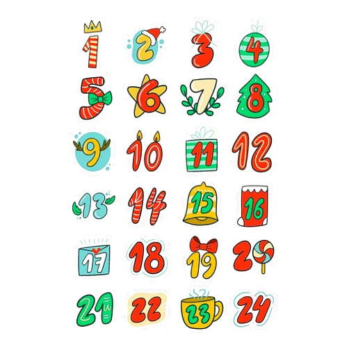 WAGA Christmas Advent Calendar Number Stickers,Number Stickers 1-24 with Christmas Theme,Christmas Countdown Calendar Stickers,Christmas Countdown Stickers for DIY Sealing Envelopes Crafts Christmas Decor