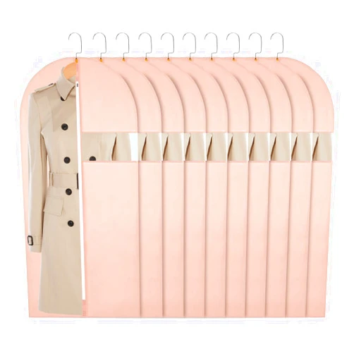 SNHTLS Hanging Garment Bags Suit Bag(Set of 10) Dust Cover Breathable Dress Bag for Closet Clothes Storage or Travel- Pink 24'' x 48''