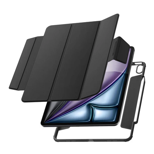 Spigen Air Skin Pro Designed for iPad Air 13 Inch Case M2 (2024) with Detachable Magnetic Cover, Clear Transparent Back and Pencil Holder - Black