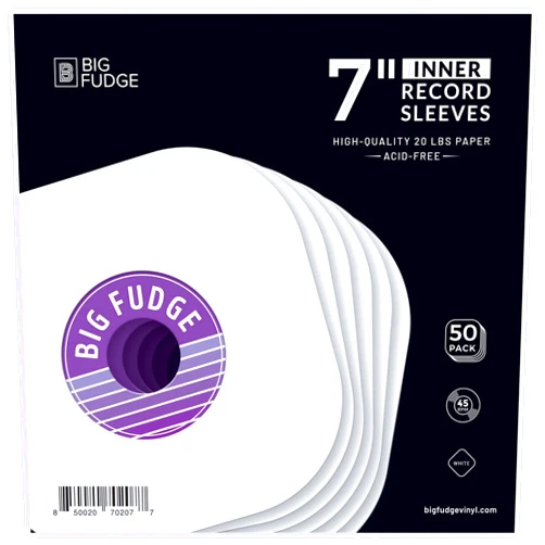 BIG FUDGE Vinyl Record Inner Sleeves 50x | Made from Heavyweight & Acid Free Paper | Album Covers with Round Corners for Easy Insert | Slim Record Jackets to Protect Your LPs & Singles | 7