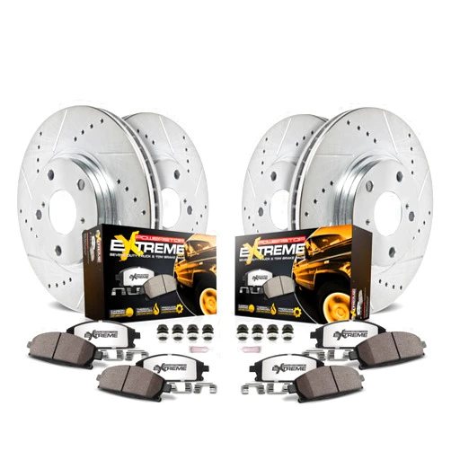 Power Stop K2010-36 Front and Rear Z36 Truck & Tow Brake Kit, Carbon Fiber Ceramic Brake Pads and Drilled and Slotted Brake Rotors For Chevy Silverado 1500 Tahoe | GMC Sierra 1500 Yukon XL 1500 6 Lug