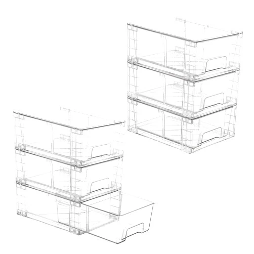 Vtopmart 6 Pack Stackable Storage Drawers,Clear Acrylic Drawer Organizers with Handles, Easily Assemble Containers for Fridge, Bathroom,Kitchen Undersink,Cabinet,Pantry Organization and Storage