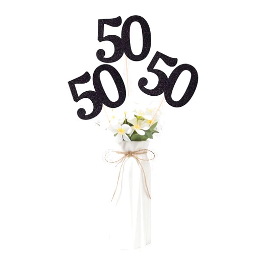 Gexolenu NO 50, 10 Pack Double-Sided Black Glitter 50th Birthday Centerpieces for Tables, Number 50 Birthday Table Toppers Party Centerpiece Sticks Party Supplies