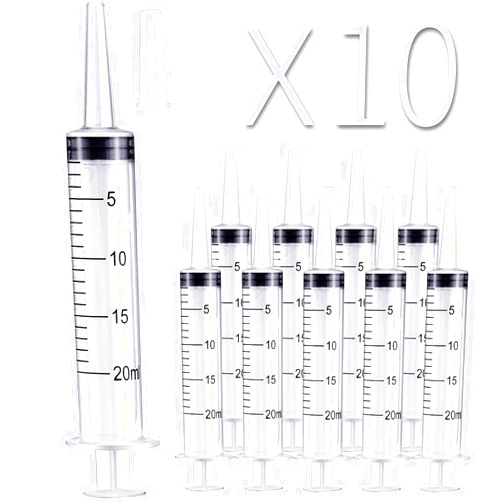 LabAider 10 Pack 20ml/cc Plastic Syringe Large Syringes Tools Catheter Tip Individually Sealed with Measurement for Scientific Labs, Measuring Liquids, Feeding Pets, Oil or Glue Applicator