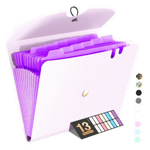 Sooez Expanding File Folder, 13 Pocket Accordion File Organizer, Monthly Expandable File Folder for Documents with Labels, Portable Bill Receipt Organizer for School Office Supplies, Letter A4 Size