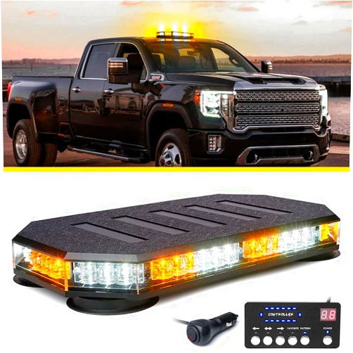 LUMENIX 42 LED Roof Top Strobe Beacon Light Bar Hazard Warning Emergency Flashing Plow Lights with Controller for Construction Vehicles Tow Trucks Postal Cars Snowplow Amber White (Patent Design)