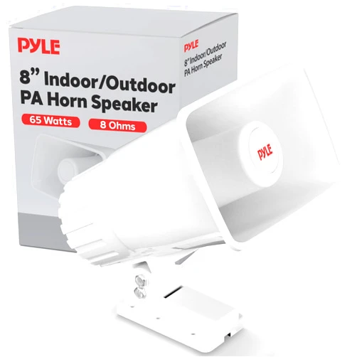 Pyle Indoor/Outdoor PA Horn Speaker - 8” Portable PA Speaker with 8 Ohms Impedance & 65 Watts Peak Power - Mounting Bracket & Hardware Included PHSP5, White