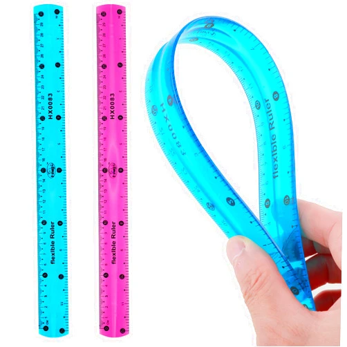 Vin Beauty 2 Pcs Flexible Ruler 30cm/12in Bendable Scale Ruler Plastic Clear Straight Edge Ruler Soft Shatterproof Ruler for Kids Students School Classroom Adults Office Stationary (Pink, Blue)