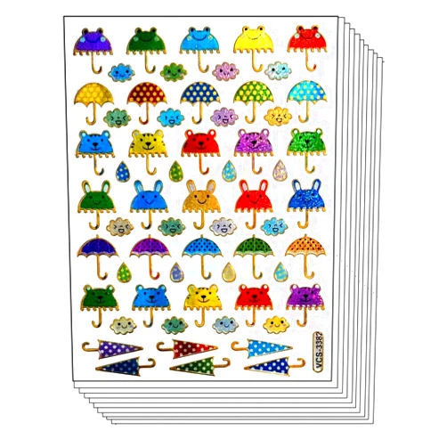 GS912 Stickers for kids Stickers Glitter Pack 10 Sheets Rain Umbrella with Lovely Clouds Sticker Cartoon Kids Scrapbooking School Reward Xmas Birthday Party Favors Reward Gift (14)